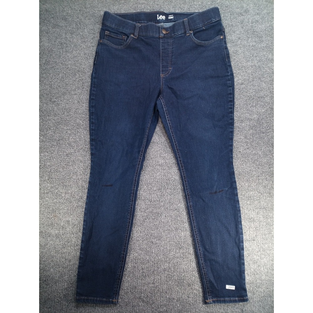 Lee Womens Slim Fit Skinny Jeans Dark Wash Denim 18x29 Distressed (Knee Stains)